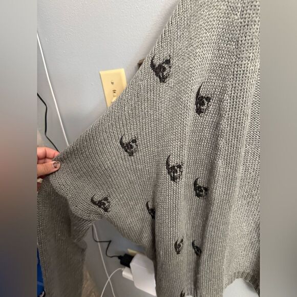 Wooden Ships Knits Wool Mohair Open Cardigan Skull Print Gray Size M/ L - Picture 7 of 8